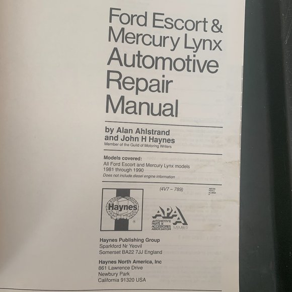 Haynes Ford Escort & Mercury Lynx 1981-1990 Repair Service Manual 789 1563920042 - Picture 8 of 10